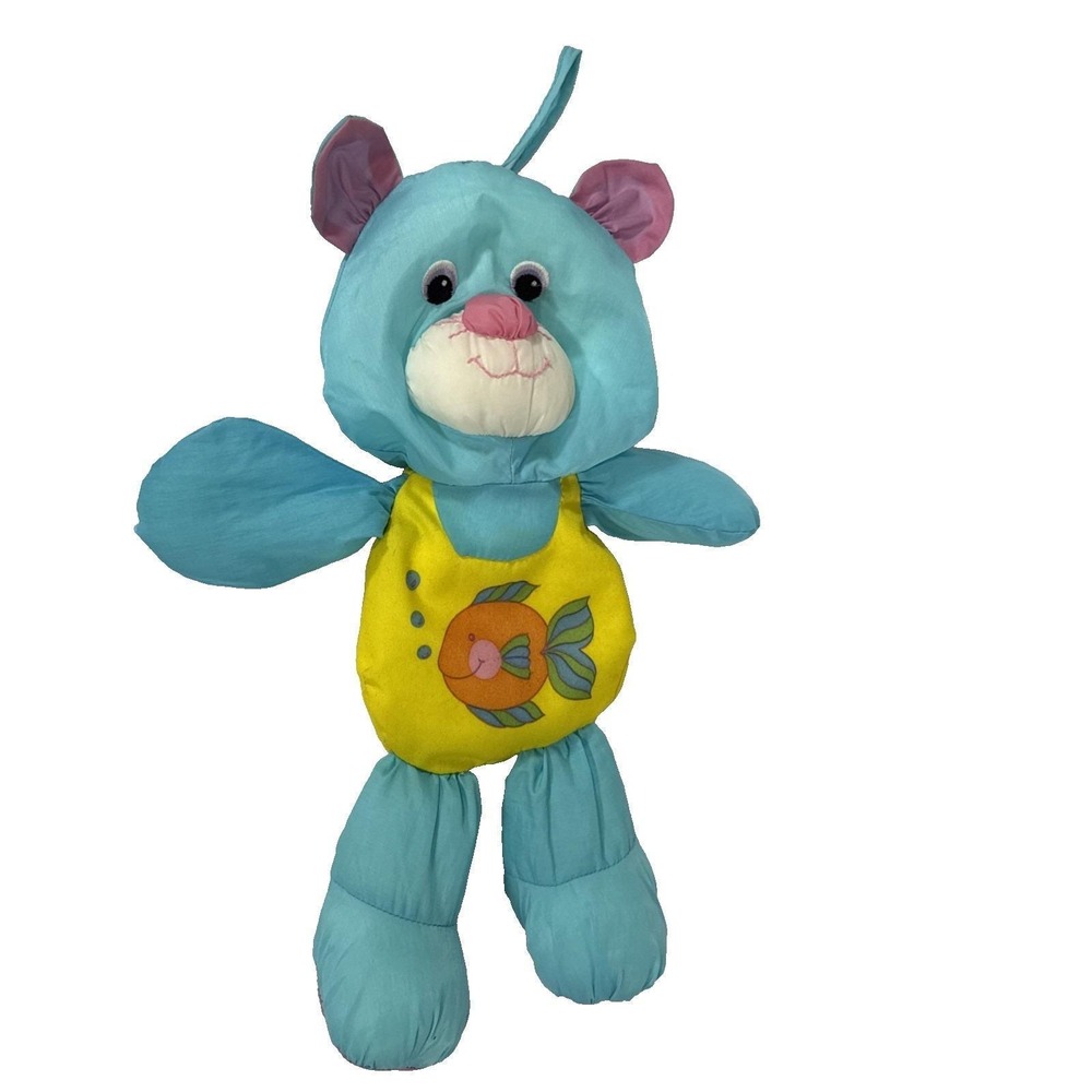 Playskool Water Pets Vintage Blue Cat Teddy Bear #412 Plush Toy Bath Animal 1988